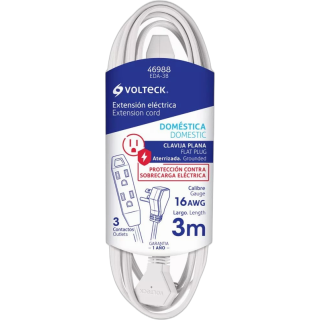 Extension Domestica Aterrizada 3mts Blanca Volteck Eda-3b