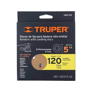 Caja Con 5 Discos De Lija De 5" Grano 120 Para Lijadora Orbital Truper Diro-512