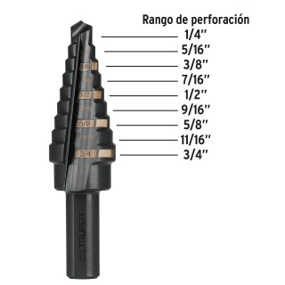 Broca Escalonada Oxido Negro De 1/4" A 3/4" Truper Bes-9