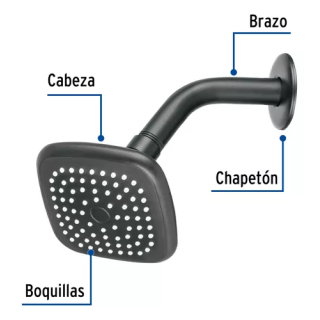 Regadera Cuadrada 3-3/4 Brazo Y Chapeton, Negro, Basic, Foset R-401m