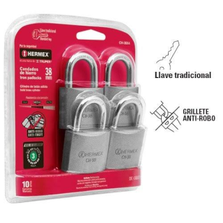 Candado Hierro 38mm 4pzas Hermex Ch-38x4