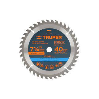Sierra Disco Para Madera  7-1/4" 40 Dientes Centro 5/8" Truper St-740